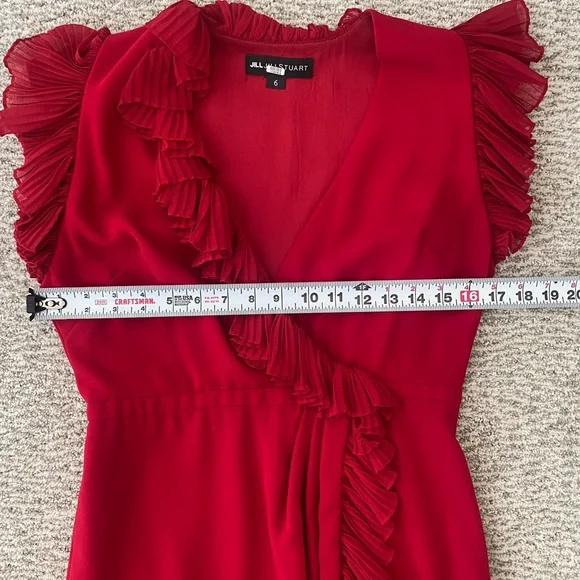 Jill Stuart Red Ruffle Wrap Dress Size 6 Cocktail Evening Party - Picture 8 of 10